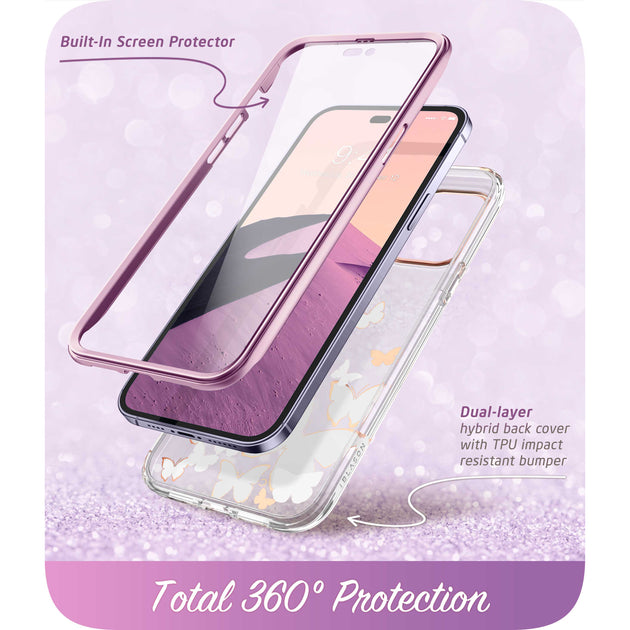 i-Blason Cosmo Series Case for iPhone 14 Pro 6.1 inch (2022 Release), Slim Full-Body Stylish Protective Case with Built-In Screen Protector(Purplefly)