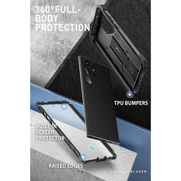 Galaxy S23 Ultra Shock Armor Kickstand Case with Built-In Screen Protector