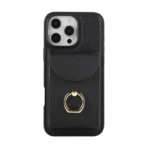 iPhone 16 Pro Max Leather Wallet Case - Black