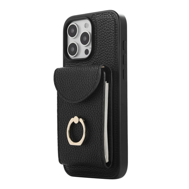 iPhone 16 Pro Max Leather Wallet Case - Black