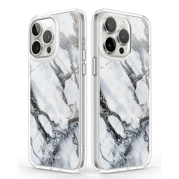 iPhone 13 Pro Max Halo MagSafe Cute Phone Case - White Marble