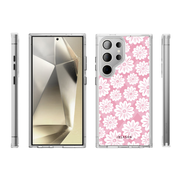 Galaxy S24 Ultra Halo MagSafe Cute Phone Case - Pink/White Daisies