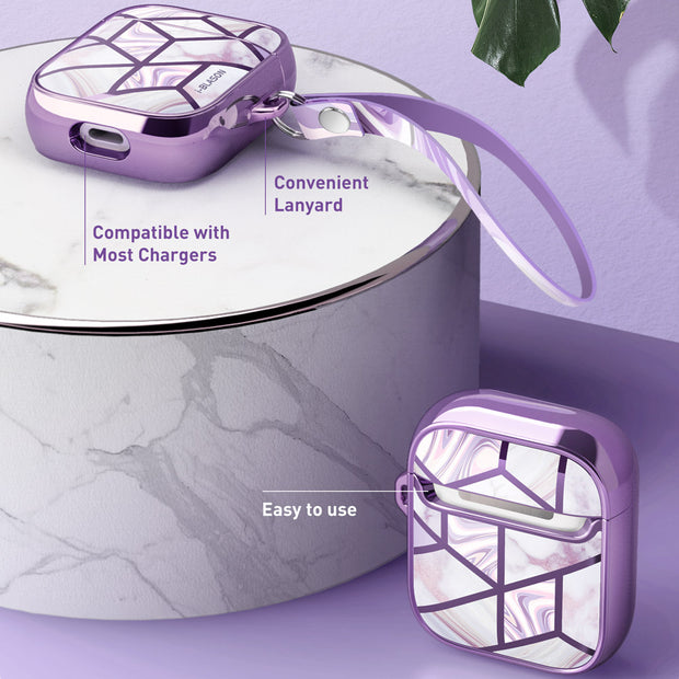 i-Blason Cosmo Case for Apple AirPods 1st/2nd Gen Marble Purple (AirPods2019-Cosmo-Ameth)